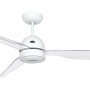 Weißer CASAFAN Deckenventilator Libelle 132 cm mit transparenten Acrylglas-Flügeln und Fernbedienung.