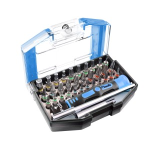 kwb Bitbox One For All, 35-teiliges Bitset mit Handgriff und Bithalter in geöffneter Box.