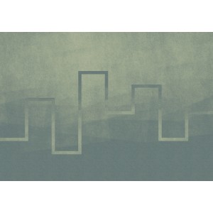 Komar Vlies Fototapete Level mit abstraktem, grün-grauem Design und Rahmen, 400x280 cm.