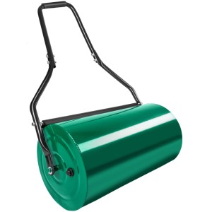 Grüne Tectake Rasenwalze (60 cm breit) aus Stahl mit schwarzem Griff.