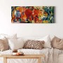 Abstraktes, buntes Leinwandbild im Querformat im Wohnzimmer. Wanddeko im Ölgemälde-Stil.