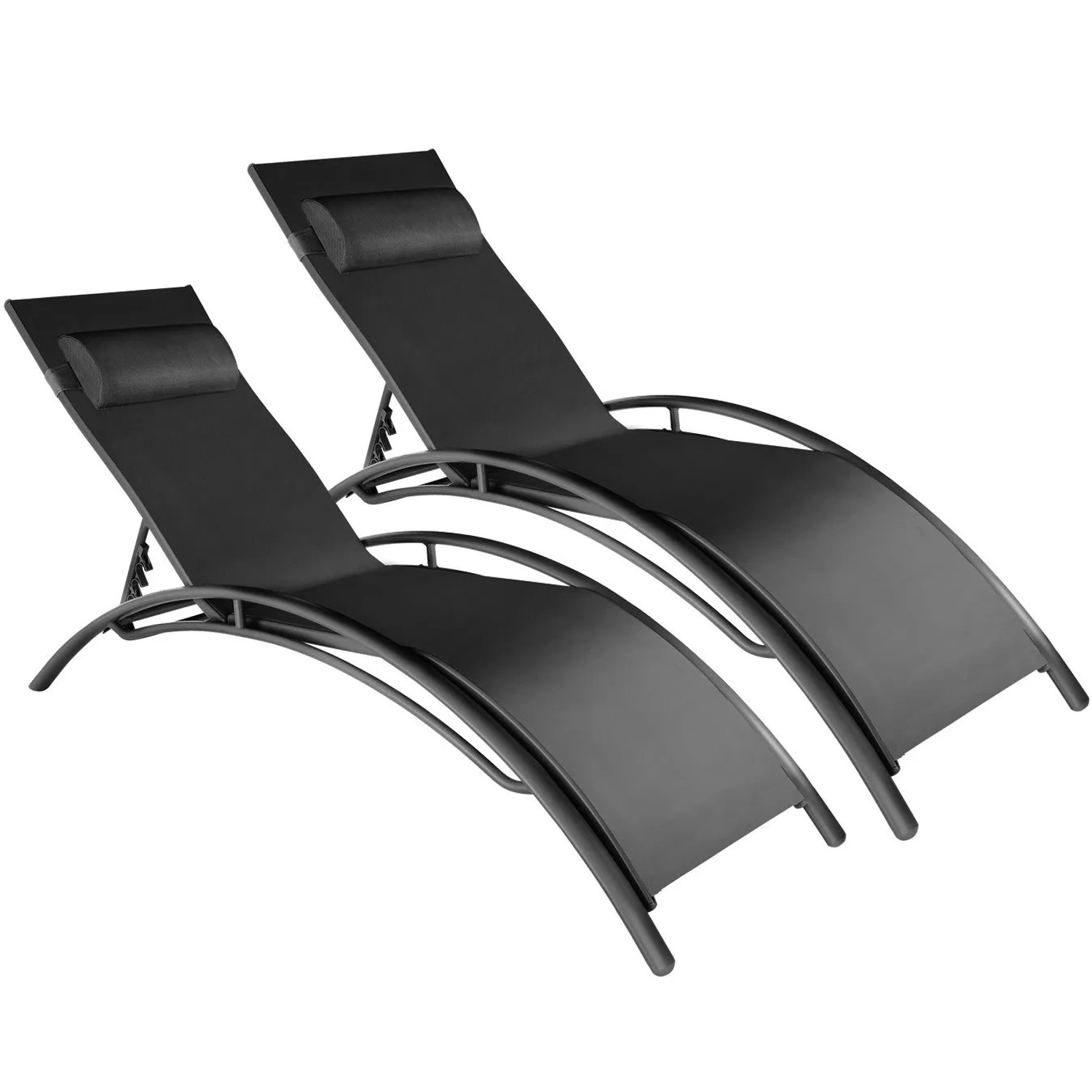 Tectake Aluminium 2Er Set Gartenliege Alina Textilene Gewebe 5 Fach Verstellbare Rückenlehne  180 x 59 x 81 50 cm Schwarz