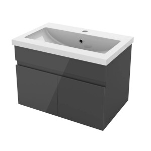 AICA BERGEN Waschtisch mit Unterschrank, 60 cm, anthrazit hochglanz. Badmöbel Set mit Softclose.