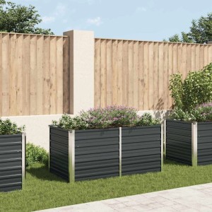 Anthrazitfarbenes Hochbeet von furnicato, 160x80x77 cm, aus verzinktem Stahl. Ideal für Garten und Terrasse.