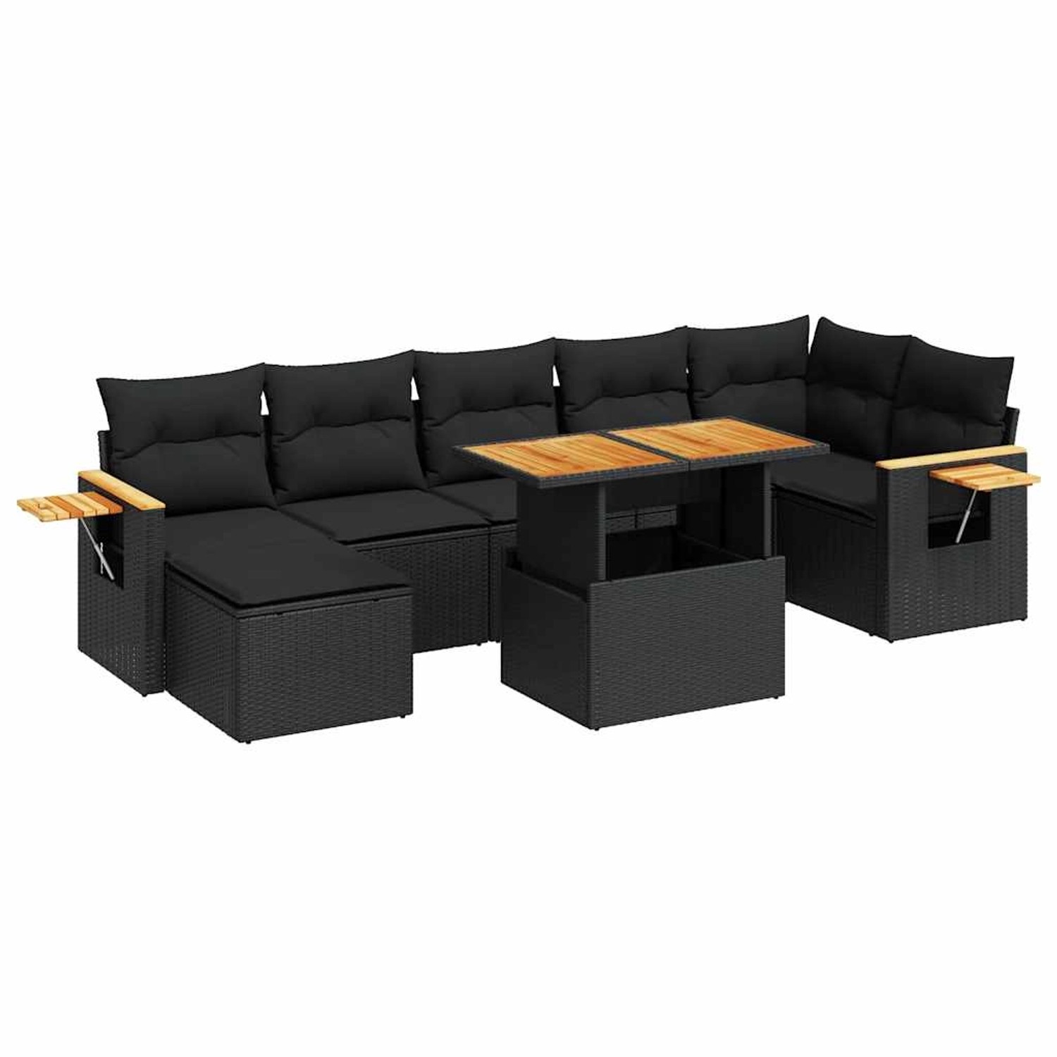 vidaXL 8-Tlg Garten-Sofagarnitur mit Kissen Schwarz Poly Rattan 3327625