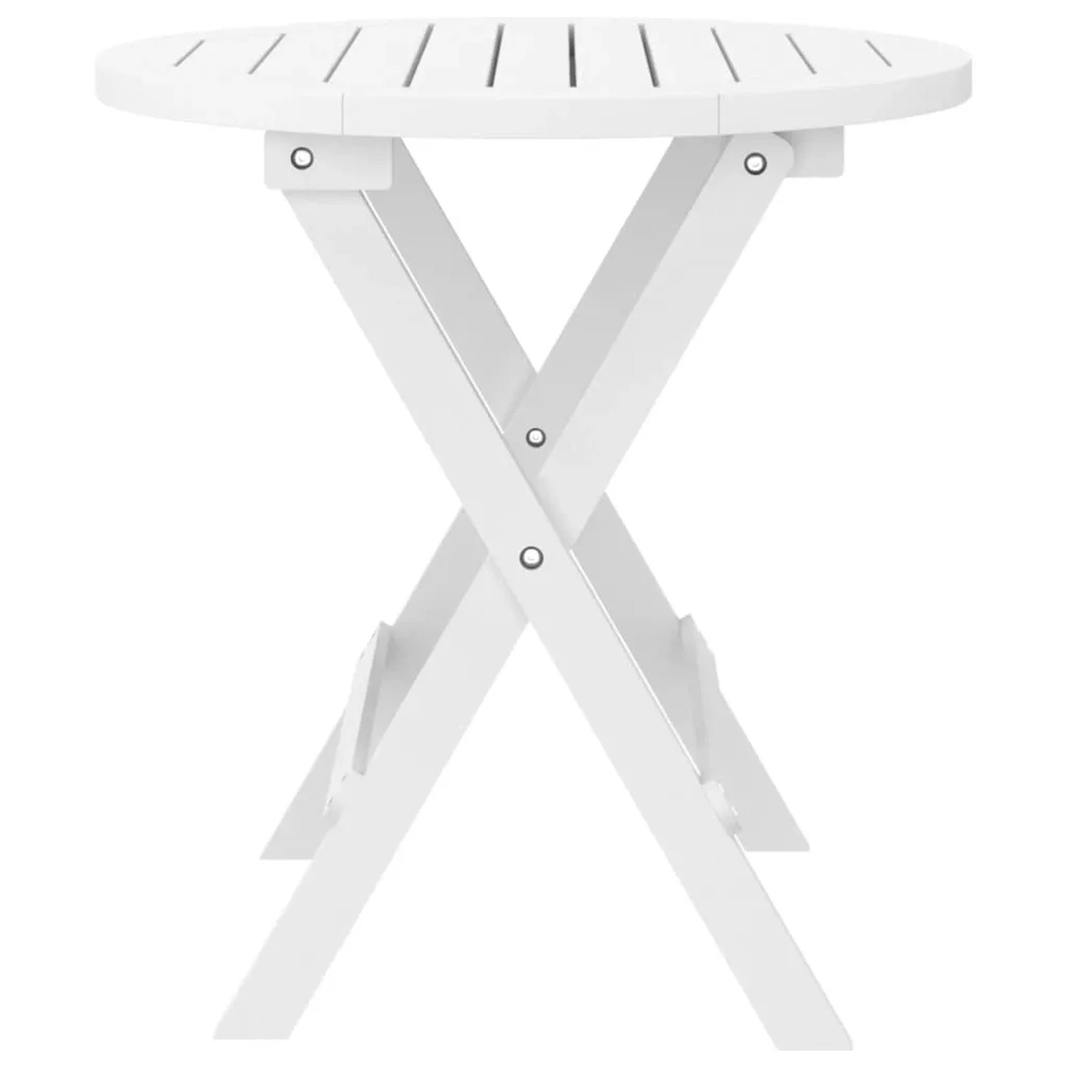 Klappbarer, runder Gartentisch aus weißem Akazienholz, Ø 46 cm.