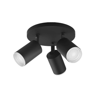 Schwarze Philips Hue Fugato Deckenleuchte mit 3 Spots, White & Color Ambiance.