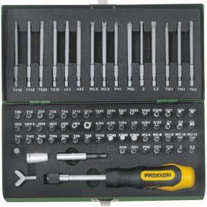 Proxxon 75-teiliger Super-Sicherheits- und Spezialbitsatz im Stahlkasten.
