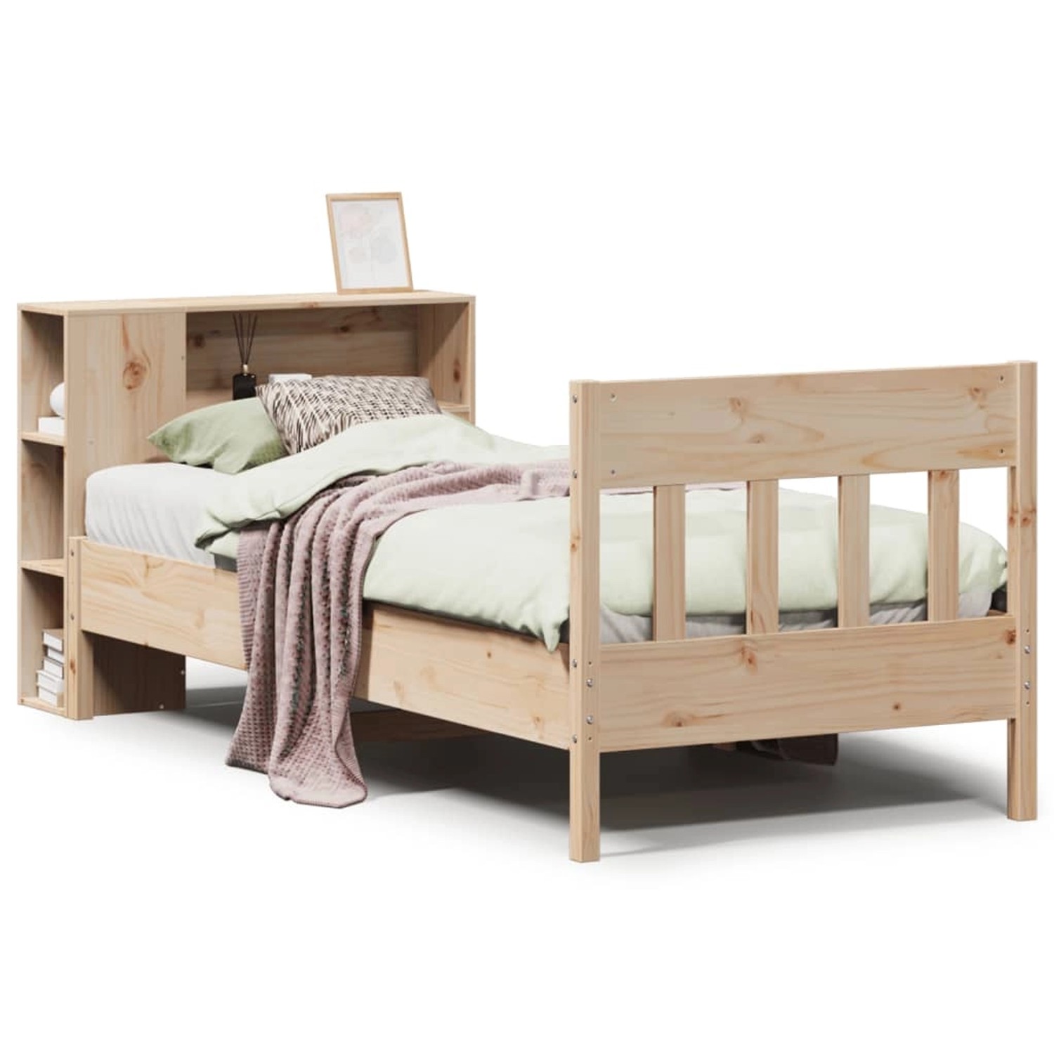 vidaXL Massivholzbett mit Regal ohne Matratze 100x200 cm Kiefer 3323197 günstig online kaufen