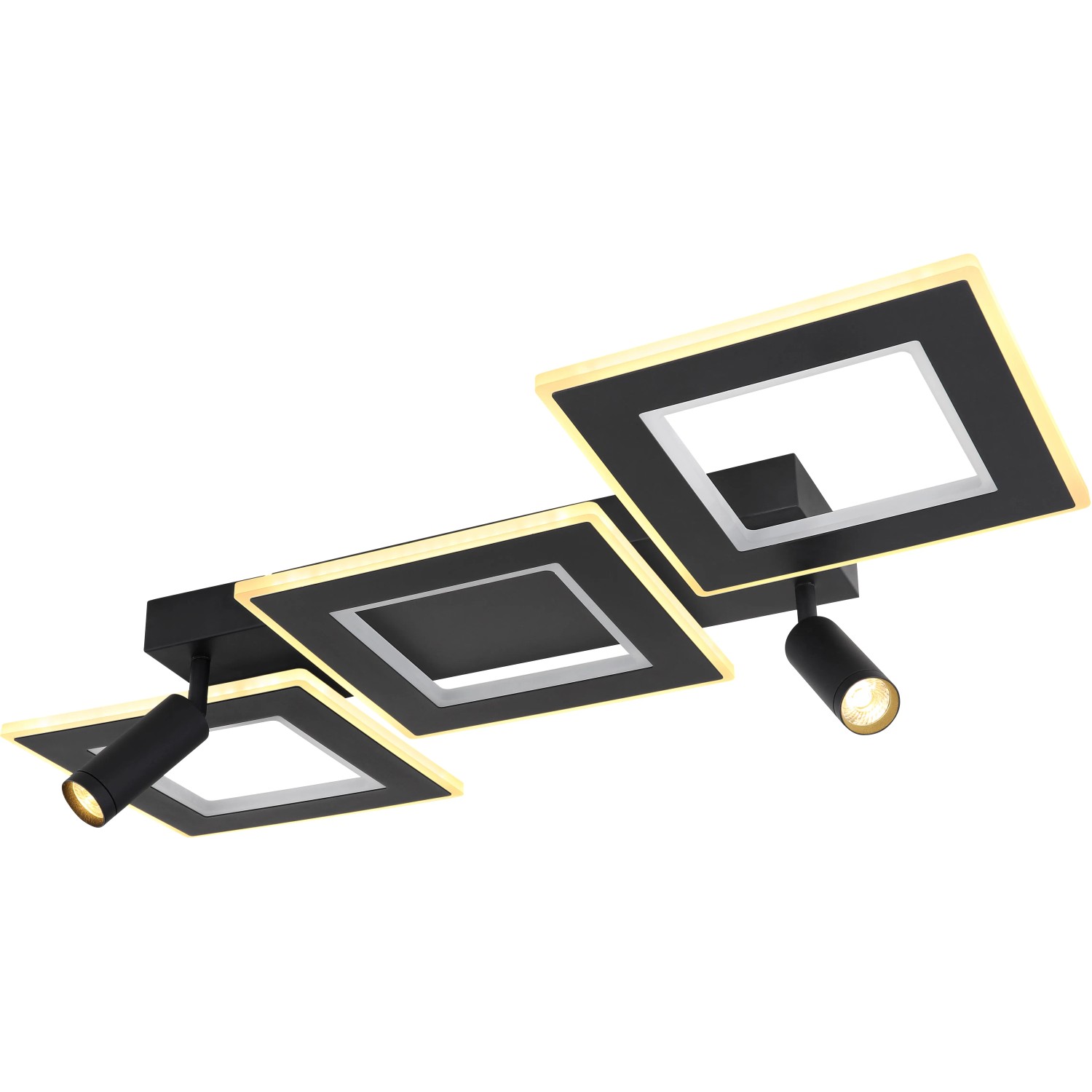 Moderne, dimmbare LED-Deckenleuchte Marian, 2-flammig, schwarz matt mit drehbaren Strahlern und RGB-Funktion.