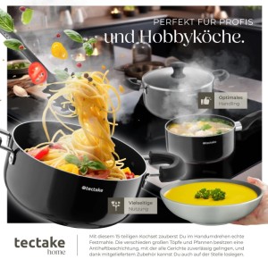 Tectake Küchenset mit Töpfen, Pfannen, Geschirr und Küchenhelfern.