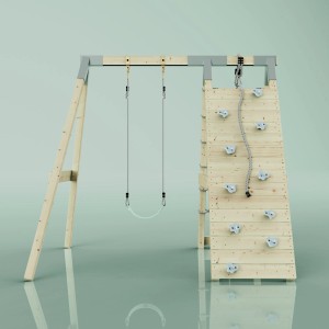 PolarPlay Klettergerüst Chamäleon mintgrün mit Schaukel und Kletterwand.