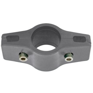 Schwarzer Doppelverbinder (34 mm) für Einstabmattenzaun zur Pfostenbefestigung.