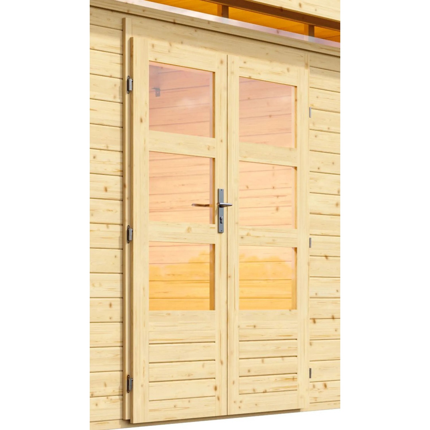 Doppeltür mit Glaseinsätzen für Karibu Holz-Gartenhaus Kastberg, naturbelassen.