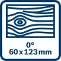 Symbol für max. Schnitttiefe/Schnittlänge der Bosch Kapp- und Gehrungssäge GCM 216: 60 x 123 mm.