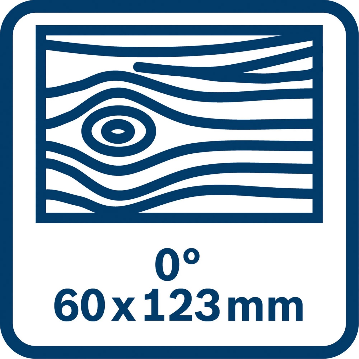 Symbol für max. Schnitttiefe/Schnittlänge der Bosch Kapp- und Gehrungssäge GCM 216: 60 x 123 mm.