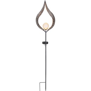 Silberne Globo LED Solar-Gartenleuchte mit Glaskugel und Metallbogen, dekorative Solar-Deko für den Außenbereich.