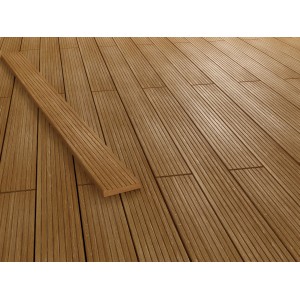 Terrassendiele Bangkirai, genutet, 2,1x14,5x215 cm, FSC®-zertifiziert. Holz für robuste Terrassen.