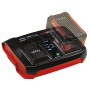 Einhell Power X-Change Twincharger 3A Ladegerät mit Akku, zum Aufladen von zwei Akkus gleichzeitig.