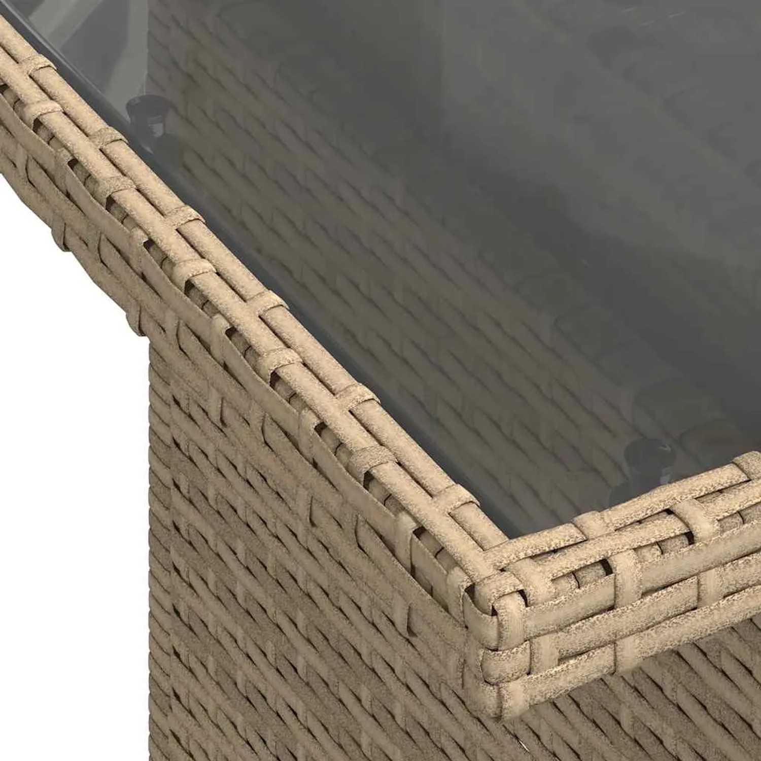 Detailansicht Gartentisch der vidaXL Sofagarnitur, beige Poly Rattan mit Glasplatte.