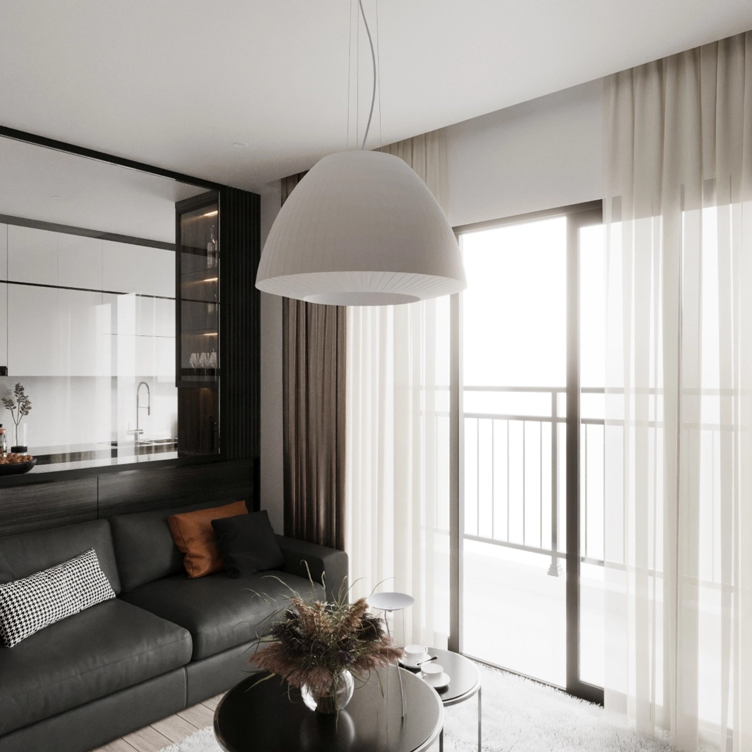 Weißer Sollux Lighting Kronleuchter Bella 60 im modernen Wohnraum.