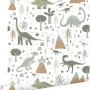 ESTAhome Vliestapete mit Dinosaurier-Muster in Vintage Blau, Grün, Braun. Dekorative Tapete.