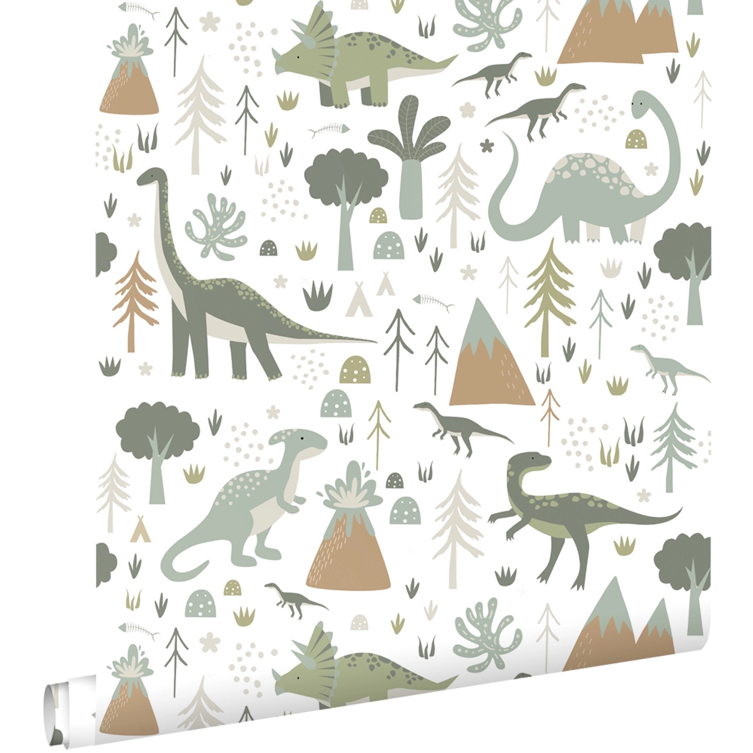 ESTAhome Tapete Dinosaurier Vintage Blau und Grün 53 cm x 10.05 m günstig online kaufen