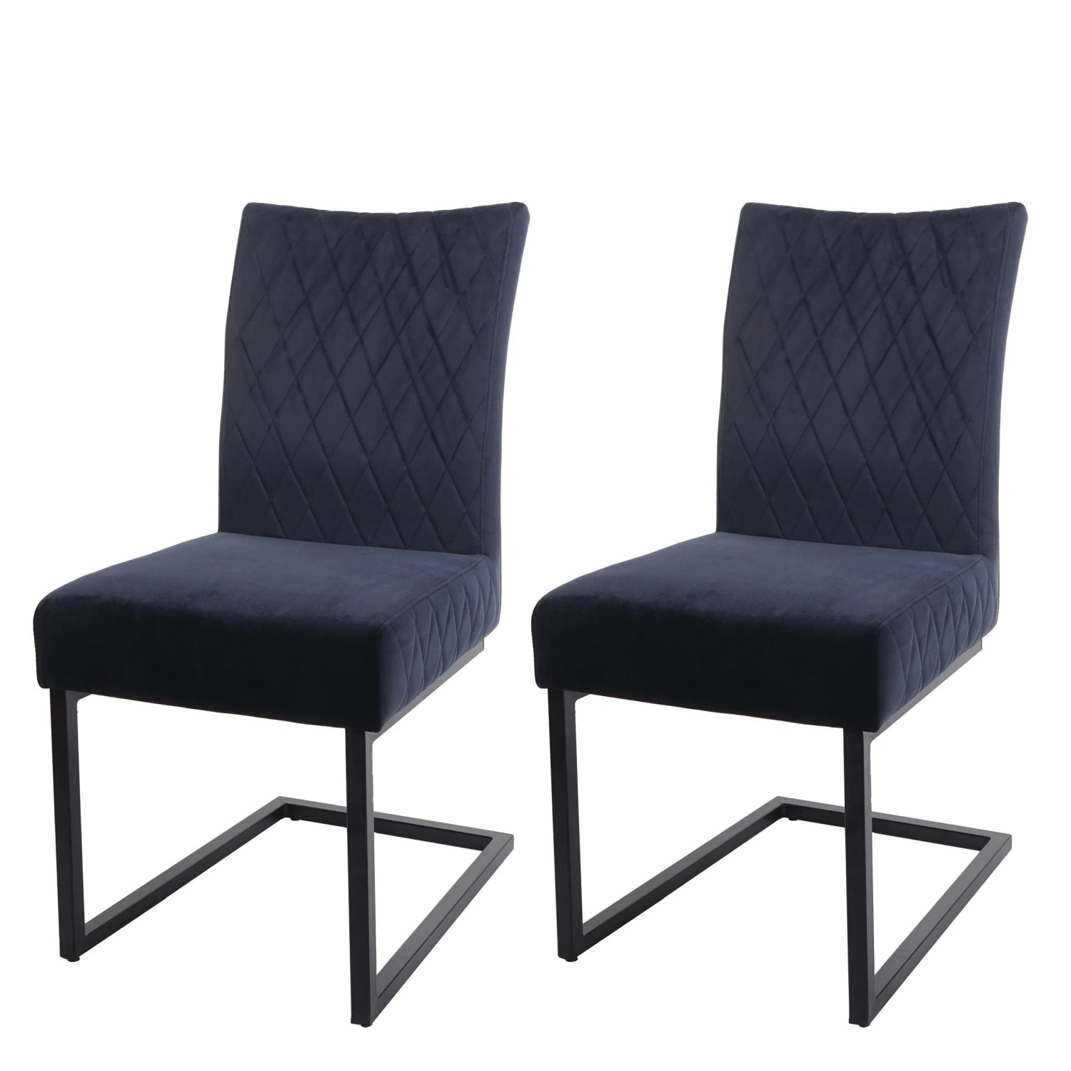 Mcw 2er-Set Freischwinger L15 Samt Stahl Pulverbeschichtet Anthrazit-Blau