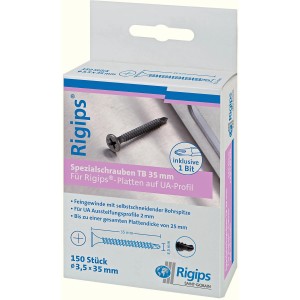 Packung Rigips Spezialschrauben TB 3,5 x 35 mm mit Bohrspitze, 150 Stück, für Ständerwerk.