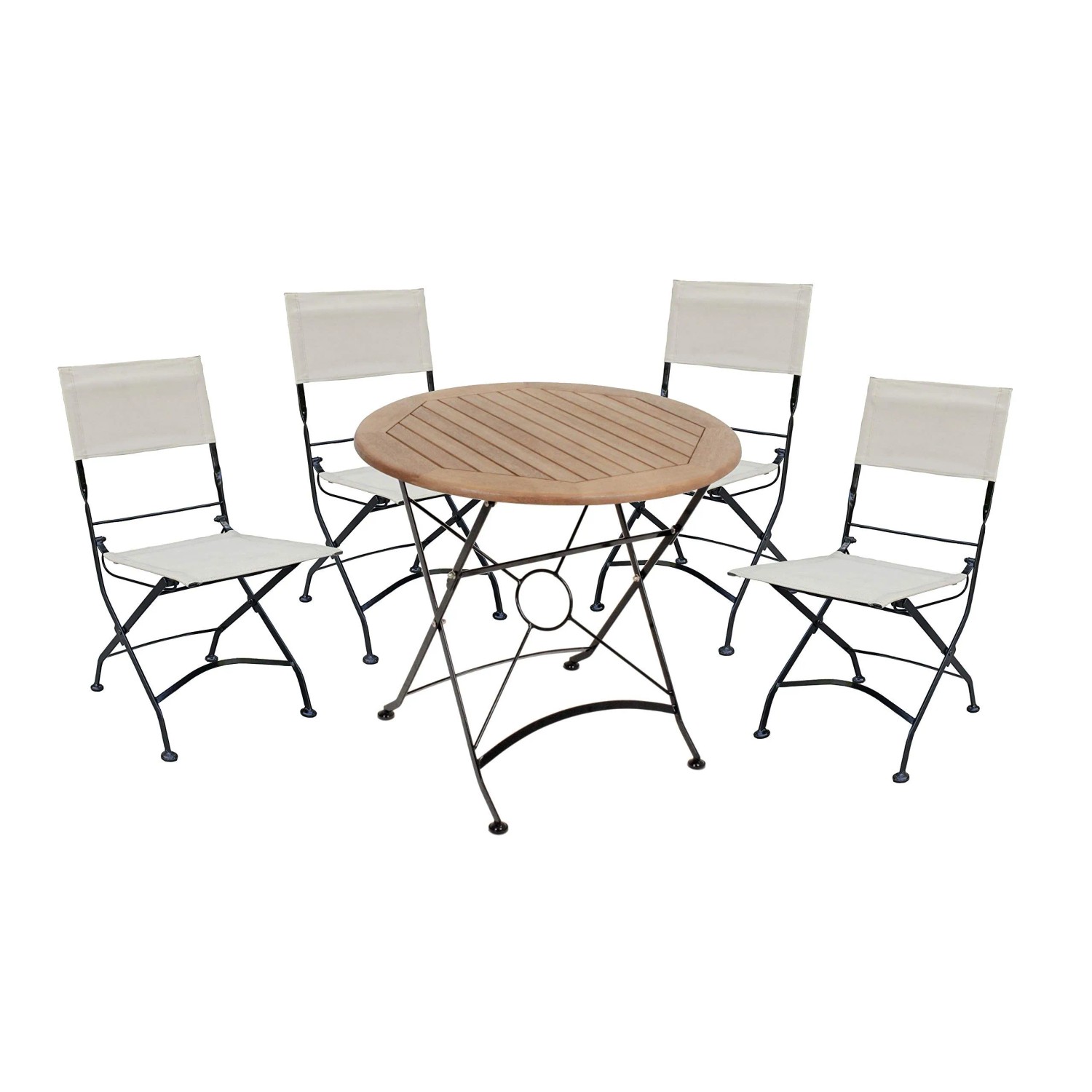 DELUKE Garten-Sitzgruppe EBBA 5-tlg. Eukalyptus Schwarz Tisch Rund Gartenmöbel-Set Gartengarnitur Garten-Essgruppe