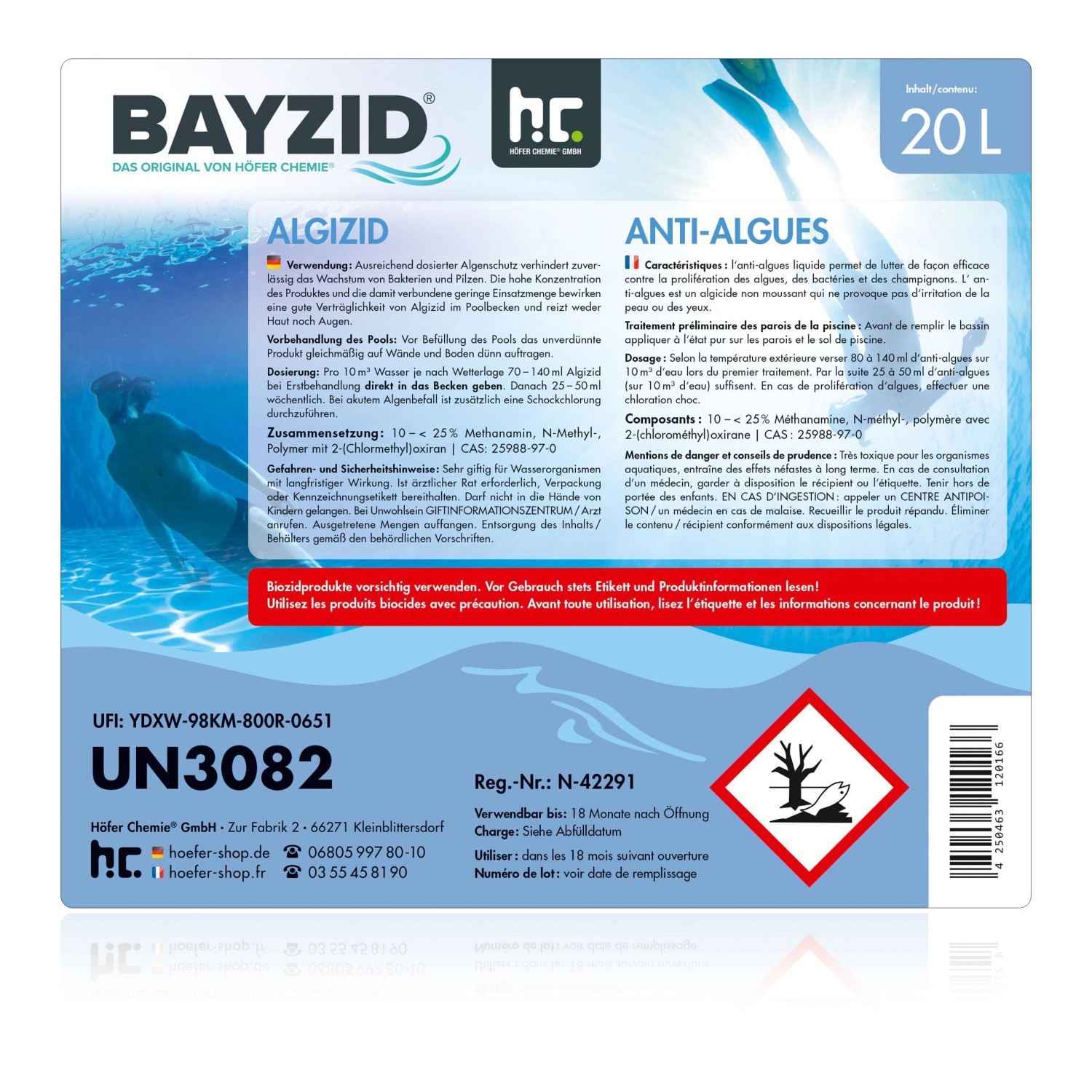 Bayzid Algizid Algenverhütung, 6 Kanister à 20l für die Pool Algenbekämpfung.
