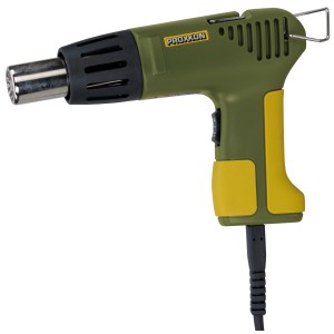 Proxxon MH 550 Micro-Heißluftpistole in Grün/Gelb mit Düse. Ideal für punktgenaues Erhitzen.