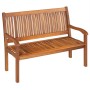 Robuste Gartenbank aus Akazienholz für 2-3 Personen. Natürliche Holzfarbe, Lattenrost-Sitzfläche und Rückenlehne, geschwungene Armlehnen.