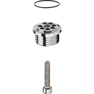 Hansgrohe Schlauchanschluss für Ecostat Brausethermostat Aufputz, bestehend aus Schraube, Dichtungsring und Anschlussstück.