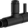 Schwarzes, mattes Kirchhoff Universal Eckventil für Kalt- und Warmwasserleitungen.