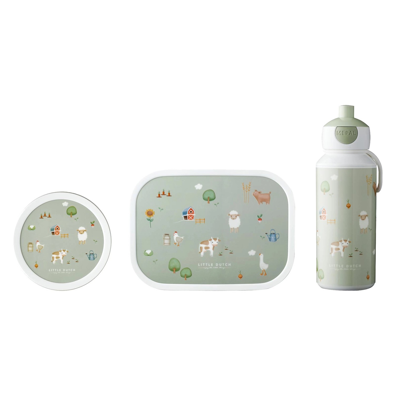 Mepal Campus Lunchset 3-teilig aus Brotdose Trinkflasche und Obstbox Little Farm