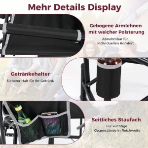 Detailansicht Costway Campingstuhl: Getränkehalter, Armlehne, Staufach für Komfort beim Camping.