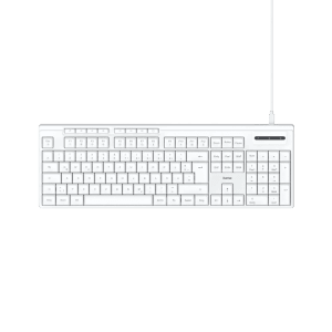 Weiße Hama USB-Tastatur CK-200 QWERTZ mit Kabel und Media-Tasten.