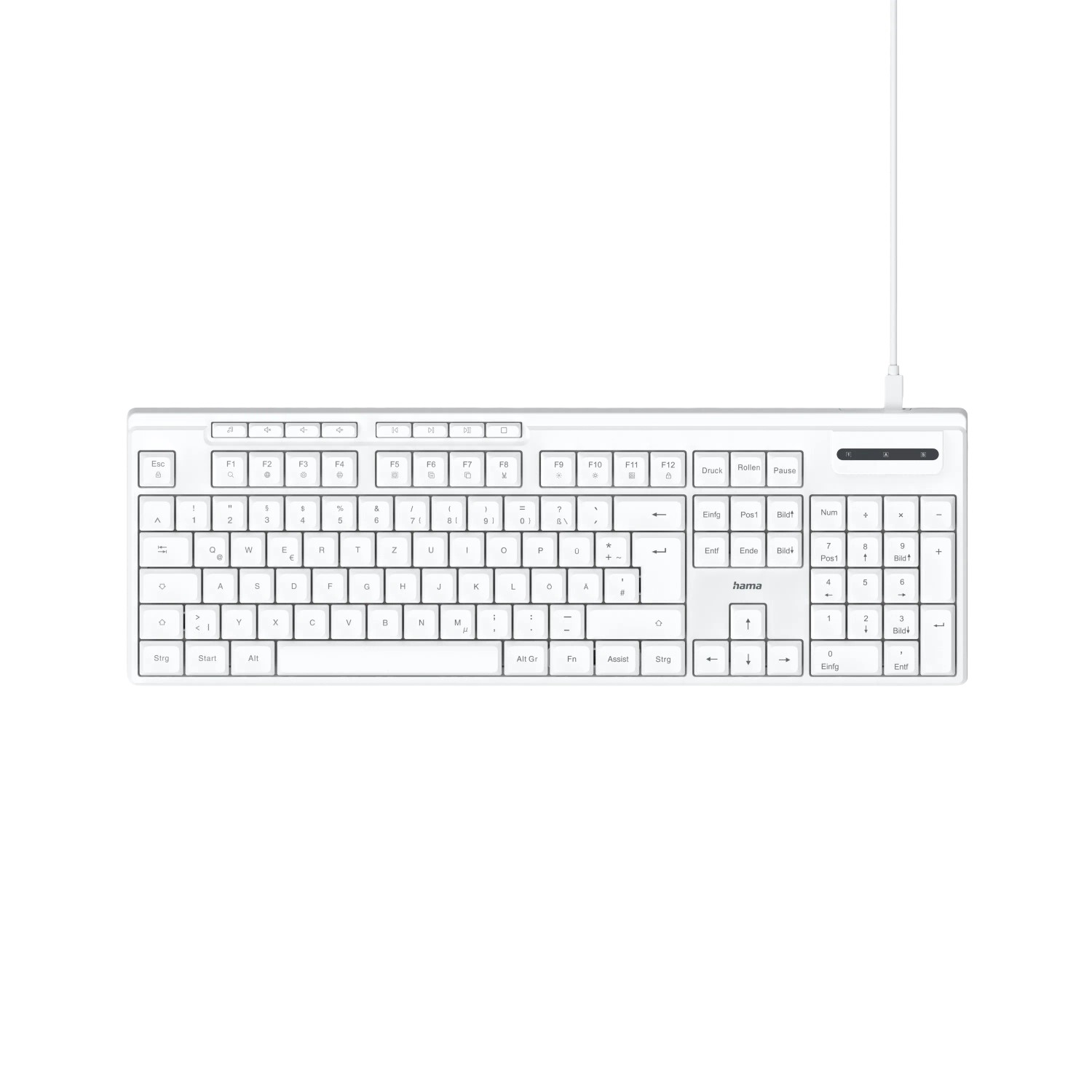 Thumbnail - Hama USB-Tastatur CK-200 QWERTZ Kabelgebunden 8 Media-Tasten Weiß