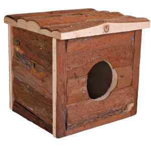 Trixie Kleintierhaus Jerrik aus Naturholz mit Liegefläche auf dem Dach, 15x14x13cm.