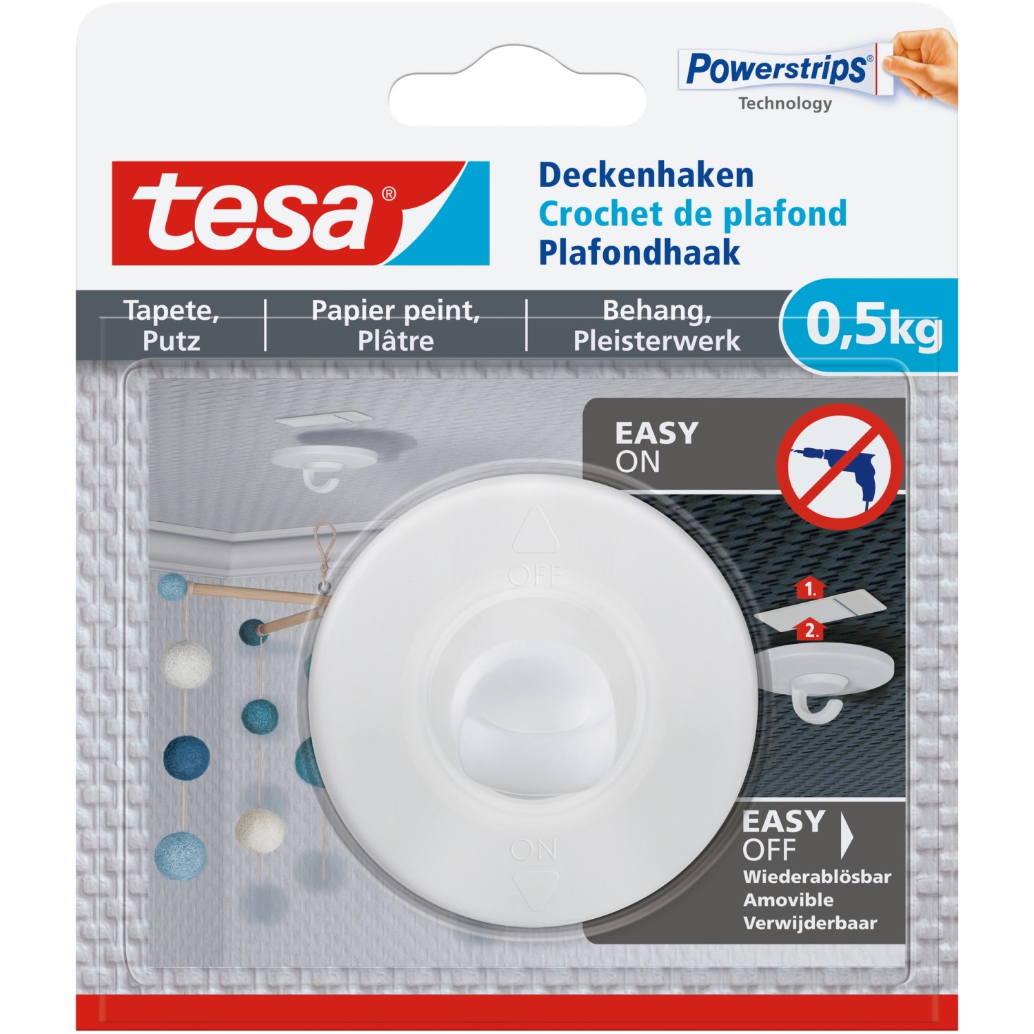 Tesa Deckenhaken für Tapeten & Putz (max. 0,5 kg)