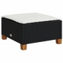 Schwarzer vidaXL Fußhocker aus Rattan mit cremeweißem Kissen, Teil der Garten-Sofagarnitur.