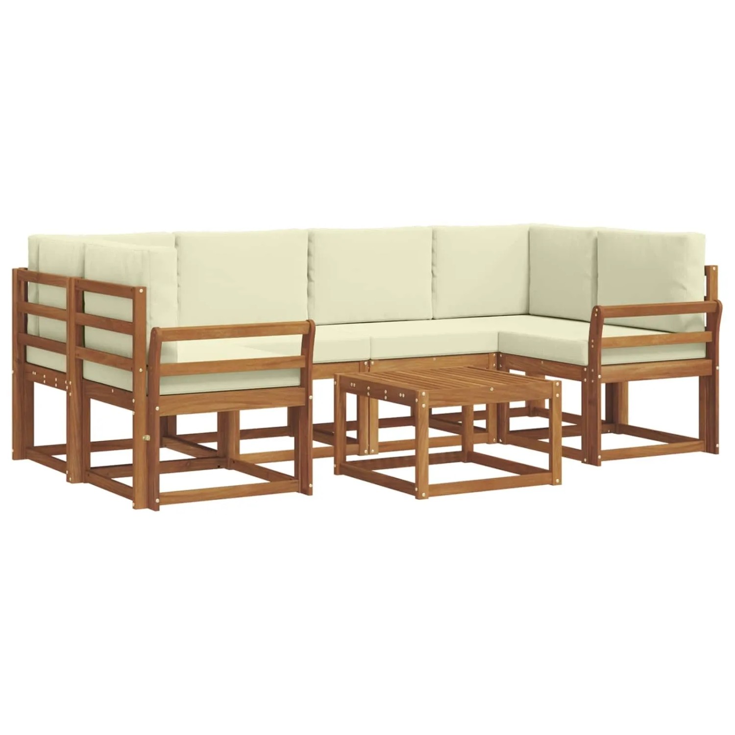 vidaXL Outdoor-Sofagarnitur mit Kissen 7-Tlg Natur und Creme 3366078