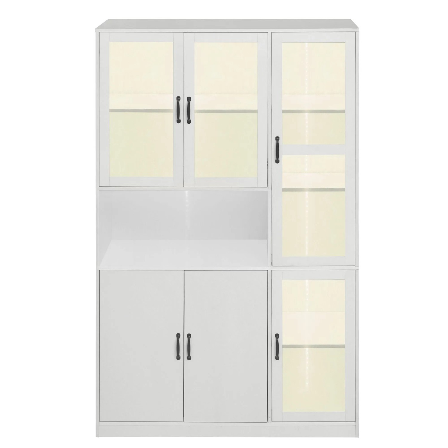 Merax Vitrinenschrank mit LED Bücherregal Vorratsschrank Wohnzimmer Weiß