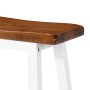 Detailaufnahme Barhocker aus Massivholz des vidaXL Bartisch- und Hocker-Sets, braune Sitzfläche, weiße Beine.