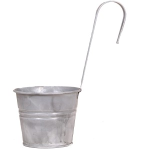 Silberner Zink-Hängewandeimer, 11x13,5x29 cm, ideal für Blumen und Pflanzen.