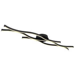 Moderne, schwarze LED-Deckenleuchte Geronimo von Globo mit geschwungenem Design.