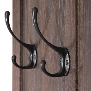 Detailaufnahme: MCW Wandgarderobe H33 2er-Set, braunes Holz mit schwarzen Kleiderhaken im Shabby-Look.