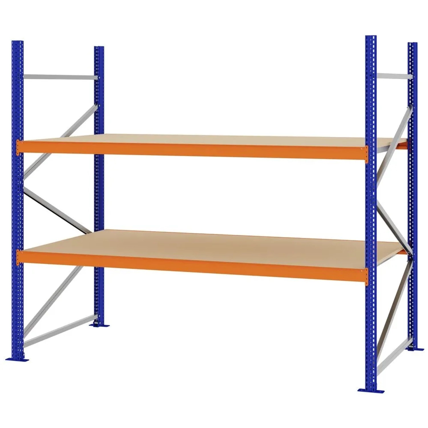 PROREGAL Weitspannregal Schraub-Stecksystem MAGNUS PRO Made In Germany Grundregal 200x225x100cm 2 Ebenen Spanplattenböden Fachlast 520kg Blau/Orange