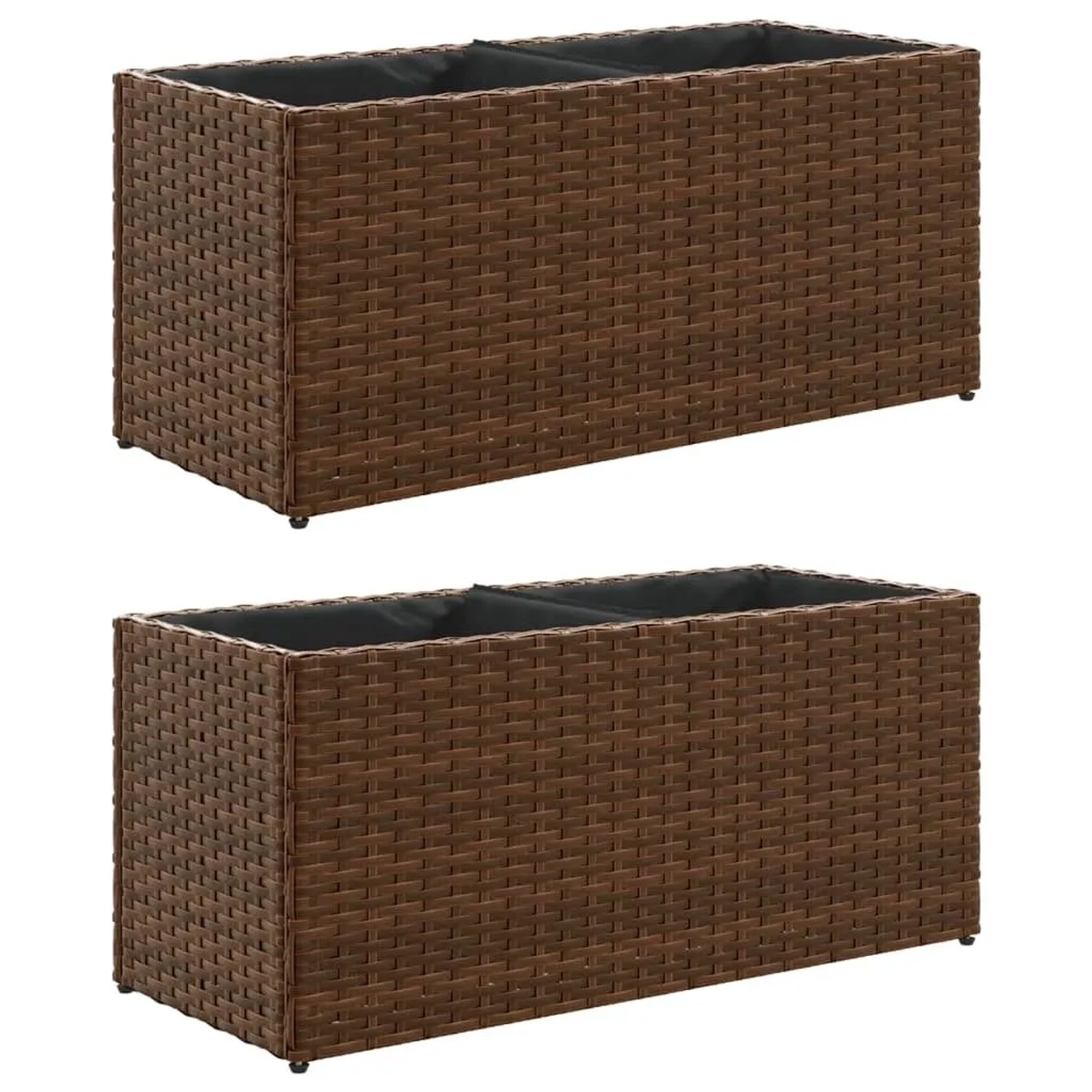 Thumbnail - vidaXL Pflanzkübel mit 2 Töpfen 2 Stk Braun 72x30x32 cm Poly Rattan 3210529